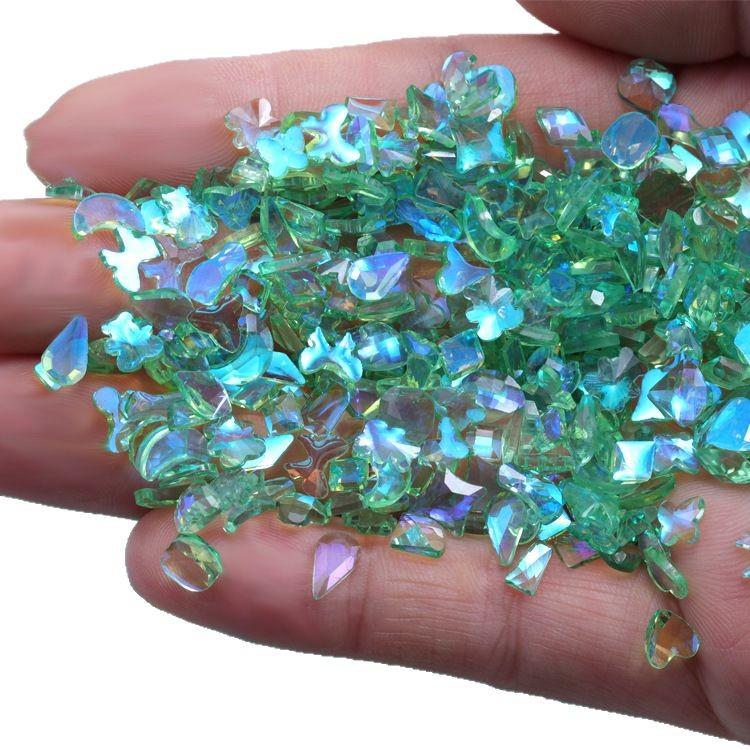 Aurora Phantom Diamond Nail Art: Laser Color Flat Bottom Mixed Irregular Diamonds, 2022 Trendy Style.