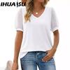 Women's Fashion Casual Solid Color Print Short Sleeve V Neck Blouses & Shirts