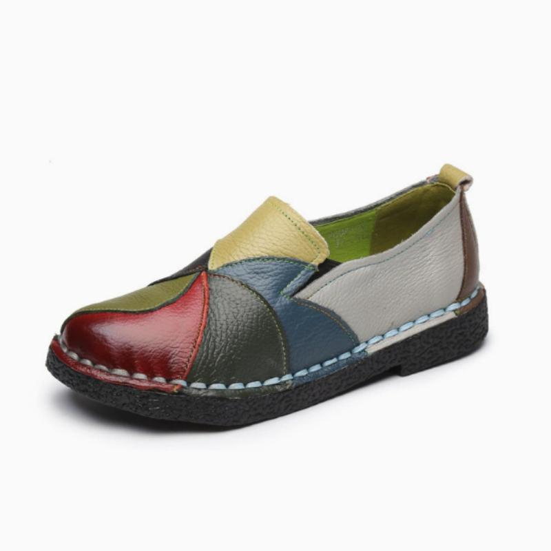 Women's Colorblock Flat Loafers, Fashion Round Toe Soft Sole Slip On Faux Leather Shoes, Casual Walking Anti-skid Shoes