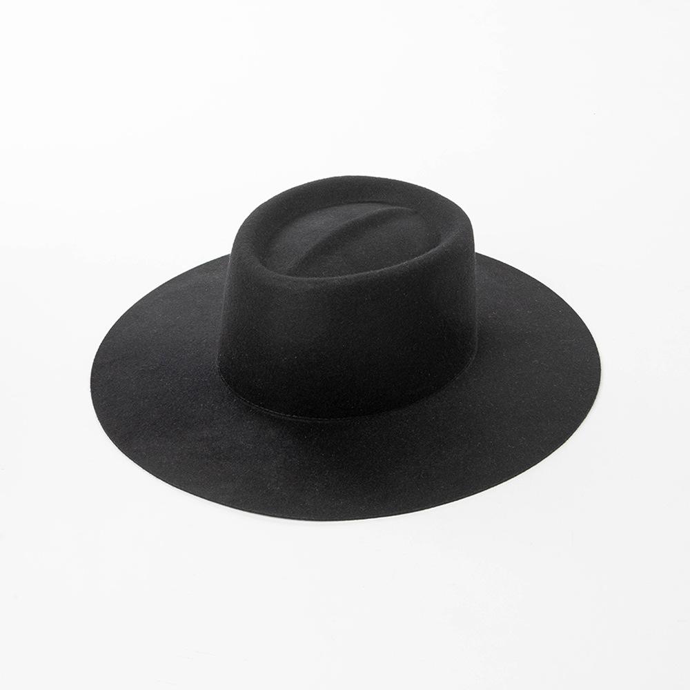 European and American Fashion Casual Crease Ring Top Big Brim Wool Top Hat British Warm Catwalk Felt Hat