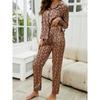 Letter Print Satin Sleep Set Long Sleeve Tops + Trousers Casual & Cute Pajamas Women's Loungewear & Sleepwear
