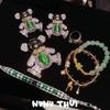 Ancient Filigree Entangled Enamel Butterfly Green Dongling Bracelet, New Chinese Style, Citrine Vajra Pestle Flower God Bracelet.