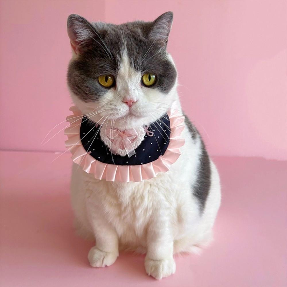 Sweet Cute Bowknot Pet Bib Lace Cats Dress Up Pet Cat Scarf Polka Dot Cat Scarfs Small Dogs