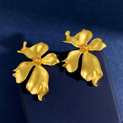 Fashion Design Sense Matte Metal Petal Irregular Stud Earrings Exaggerated Retro Hong Kong Style Flower Earrings Earrings