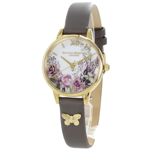 

Olivia Burton Women s Enchanted Garden Watch with Gray Leather Strap (OB16EG109)