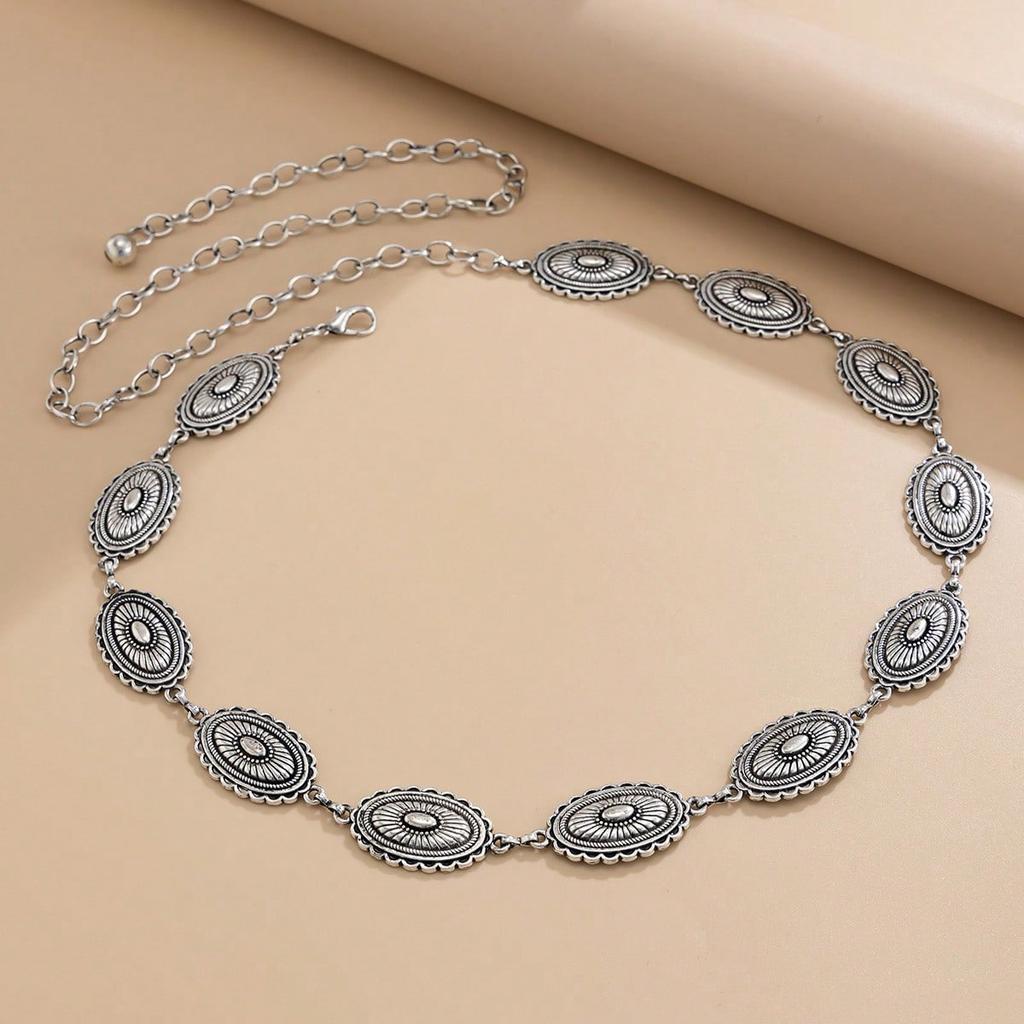 Retro Waist Chain Women's Skirt Versatile Decorative Belt Ethnic Style Engraved Chain Waist Seal