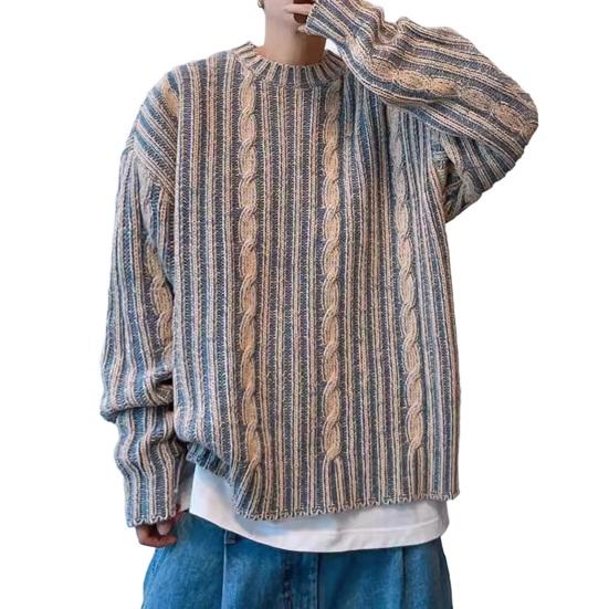 

Мужской свитер осень-зима, разноцветный, вязаный, скрученный, свободный, толстый, с длинными рукавами, с круглым вырезом, свитер в уличном стиле, сохраняющий тепло XL синий