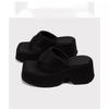 2025 Summer New Thick-soled Muffin Shoes Waterproof Table Super High Heel Black Wedge Heel Clip-on Flip-flops High-heeled Sandals