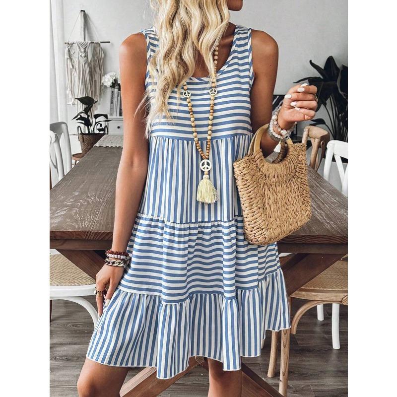 Casual Vacation Striped Women s Dress, Minimalist Fashion Suitable For Summer 2026 Women s Summer Clothing L