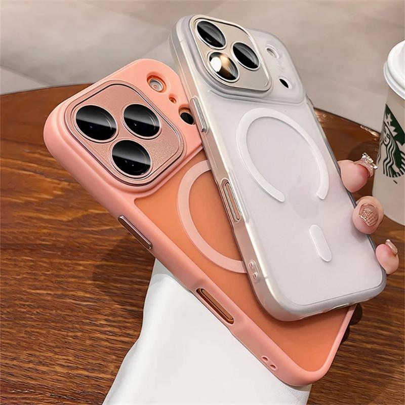 Luxusní matně průhledný kryt na telefon pro Magsafe pro iPhone 17/16/15/14/13/12 Pro Max Ochrana objektivu Air Kryt pro bezdrátové nabíjení