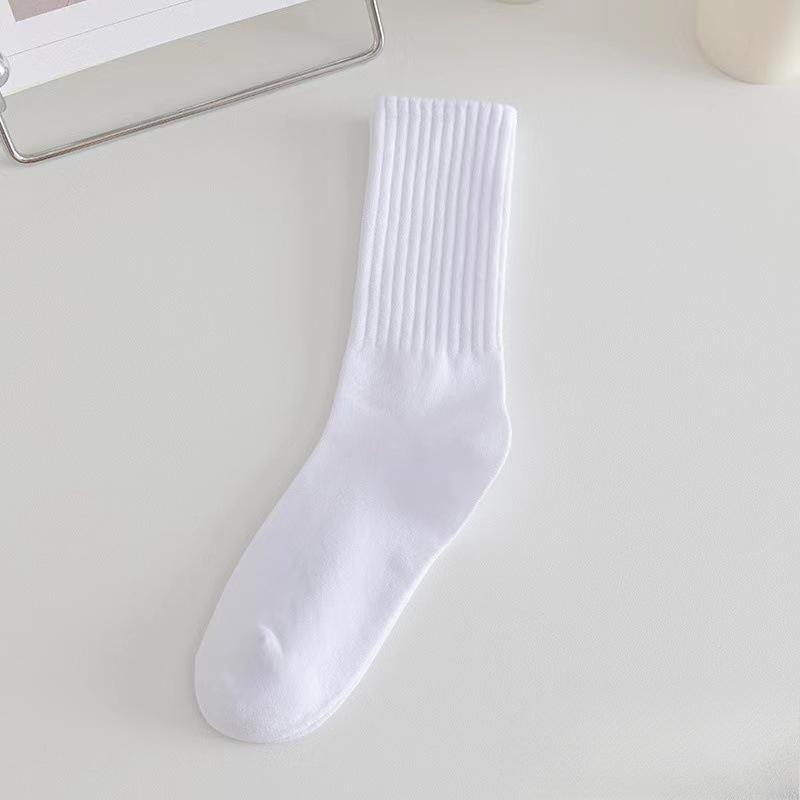 Chaussettes mi-mollet pour femmes, chaussettes éponge d'automne et d'hiver, couleur unie à rayures verticales, style collège, style sportif décontracté, chaussettes longues étudiantes
