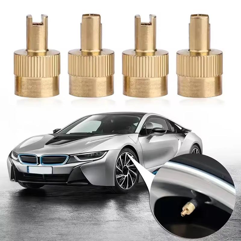 4 Pezzi Tappo Stelo Valvola Pneumatico Metallo Testa a Fessura Copristelo Con Strumento di Rimozione Nucleo Coprivalvole Ruota Per Auto Moto