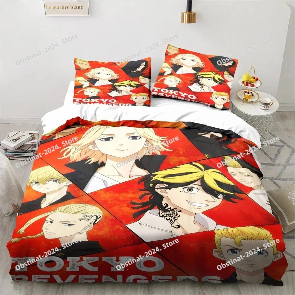 Anime Tokyo Revengers Ryuguuji Ken Sano Manjiro Printed Bed Set Duvet Cover Pillowcase Bedding Set Bed Linen Sheet Quilt Full