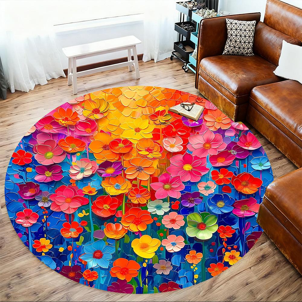 1pc Floral Abstract Pattern Office Round Rugs, Under Chair Round Rugs for Living Room, Bedroom, Bathroom Decoration Carpet 091827
