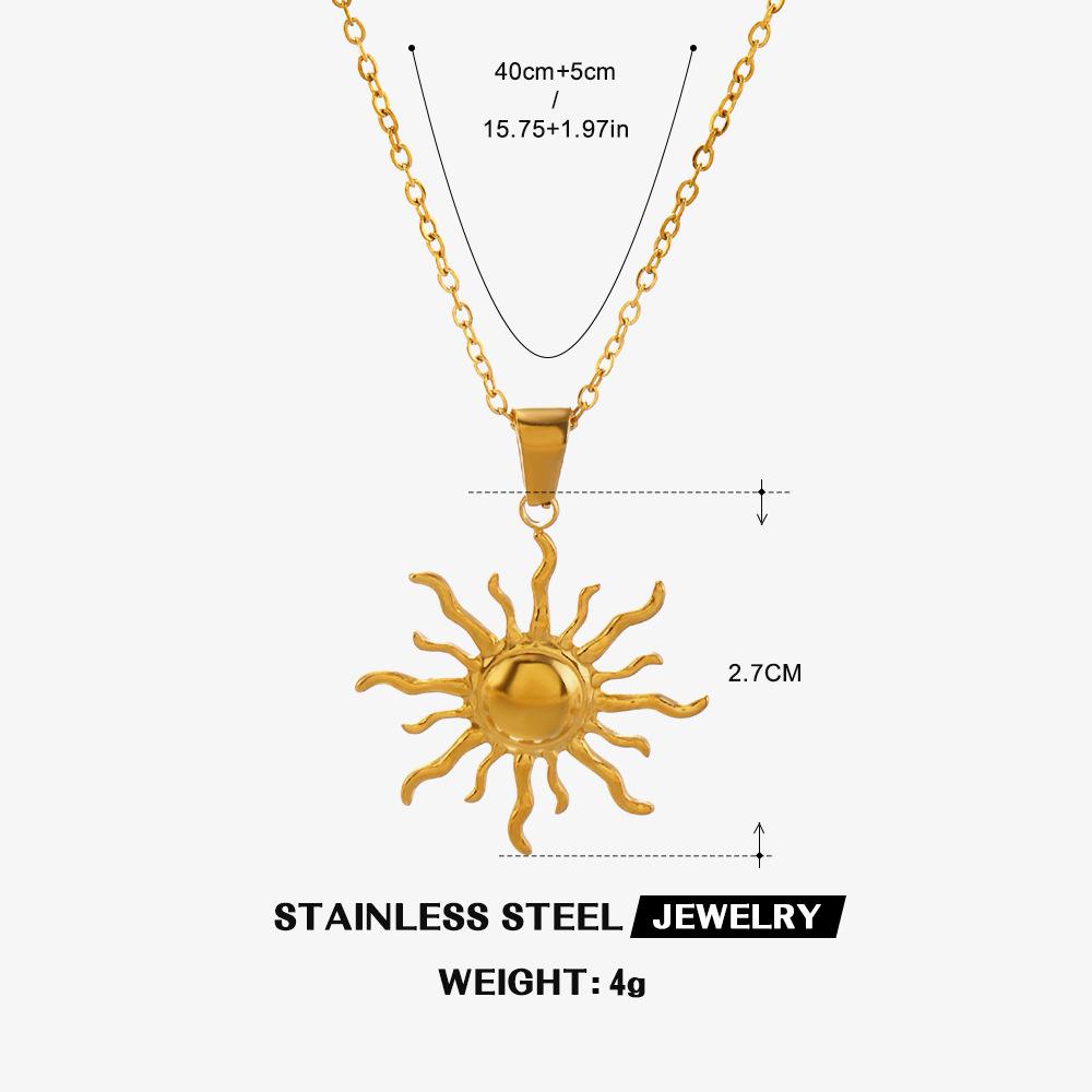 Personalized Hip Hop Golden Necklace Simple Style Sun Pendant Necklaces European American Fashion Trendy Stainless Steel Jewelry