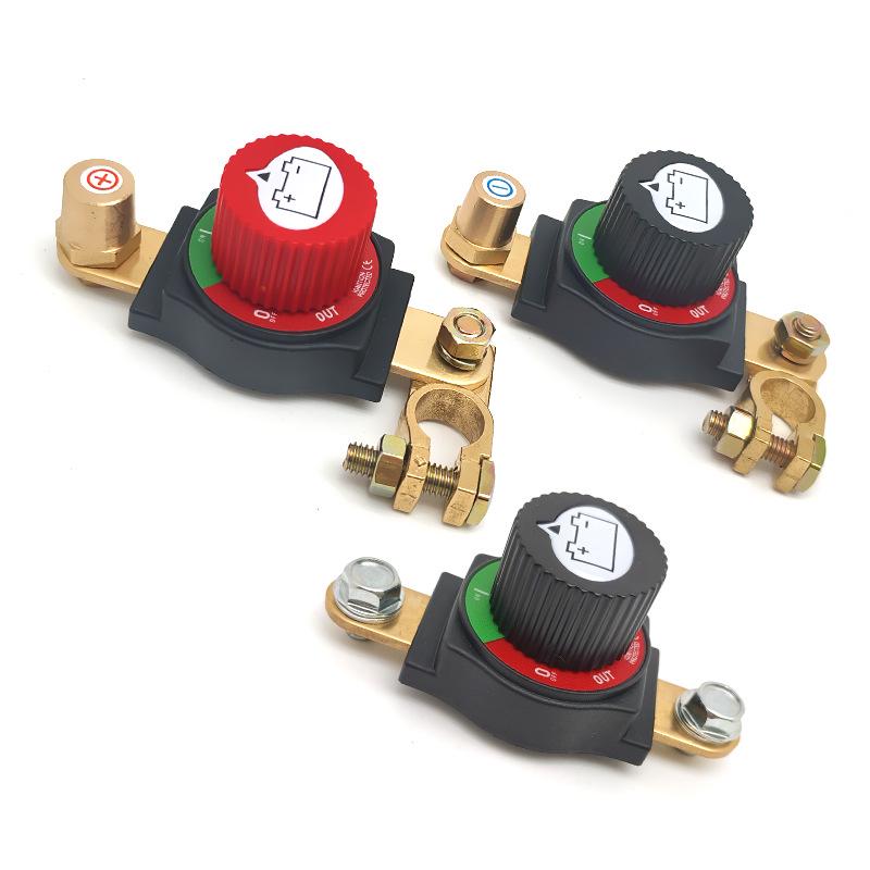 High-Current Brass Battery Terminal with Integrated Disconnect Switch and Detachable Knob for Car Modification