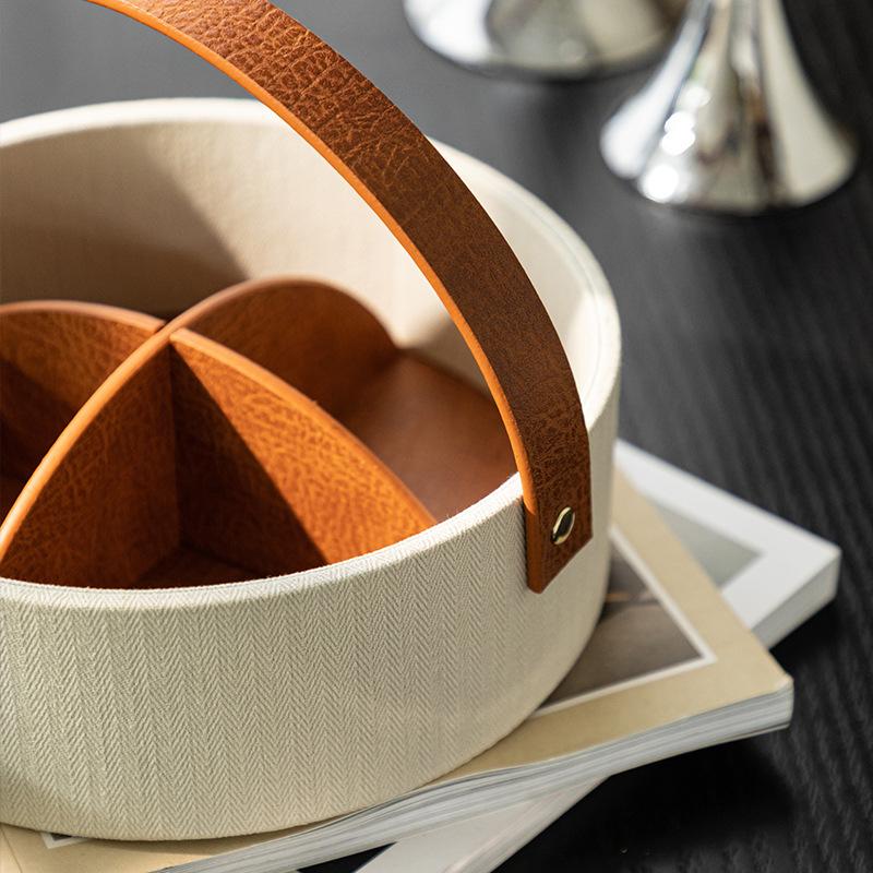 Luxurious Leather Handheld Storage Box, Vintage Mezzanine Partition Cosmetics Jewelry Storage Basket, Desktop Organizer Box