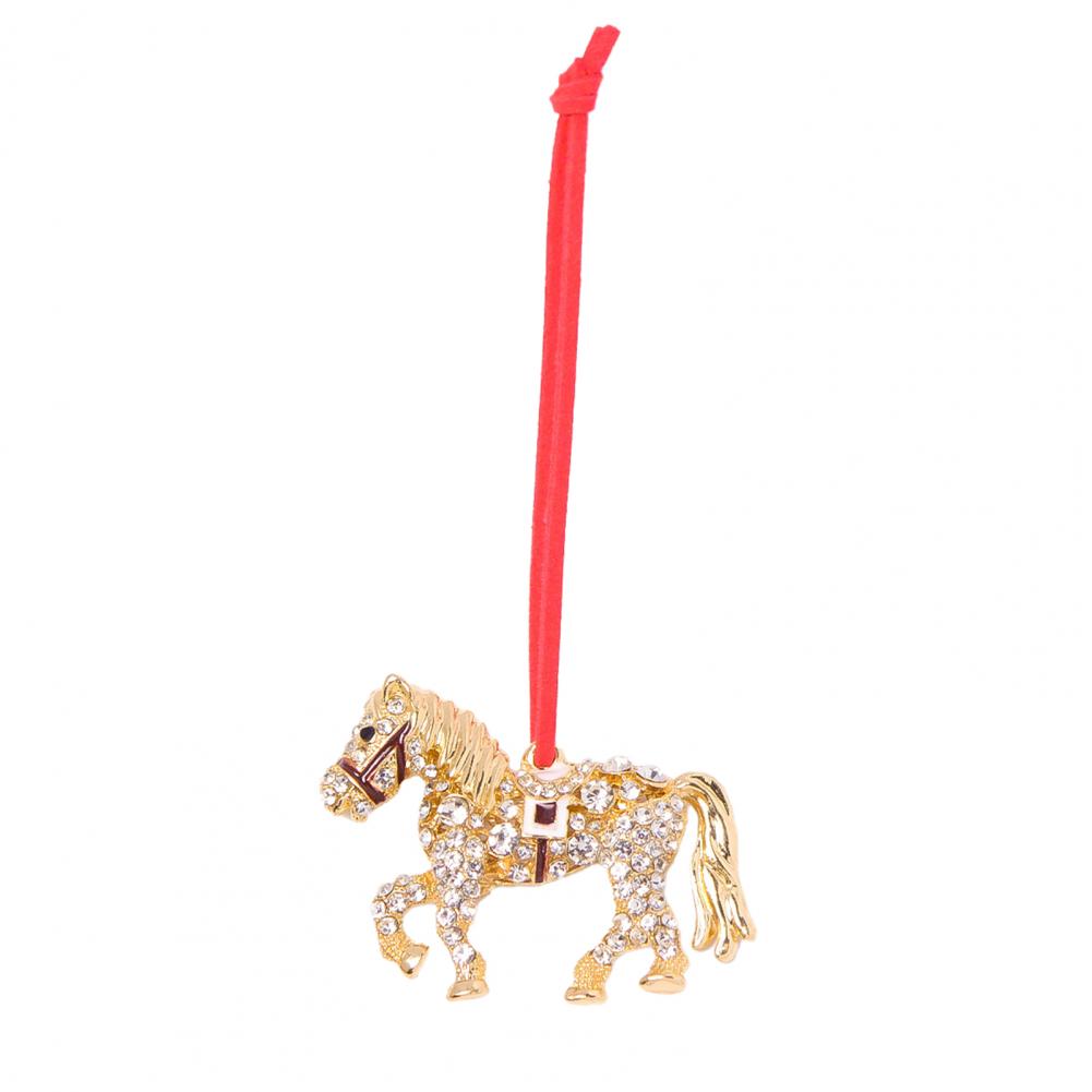 

High-end Texture Holiday Decoration Metal Frame Christmas Tree Pendant Rhinestone Pony Ornament for Christmas Tree Zodiac Horse золотистый