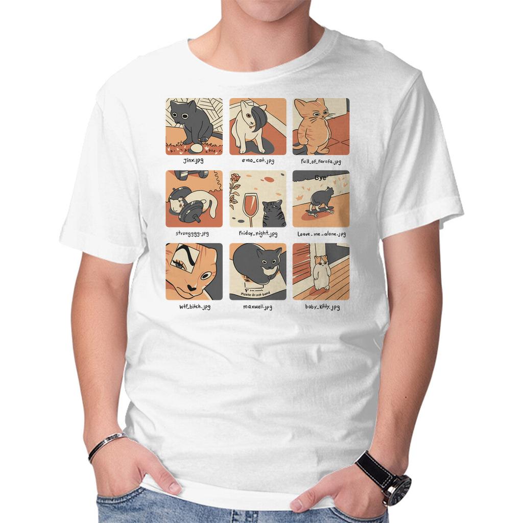 Unisex Crew Neck T-Shirt Cat Meme Graphic Short Sleeve Casual Tee
