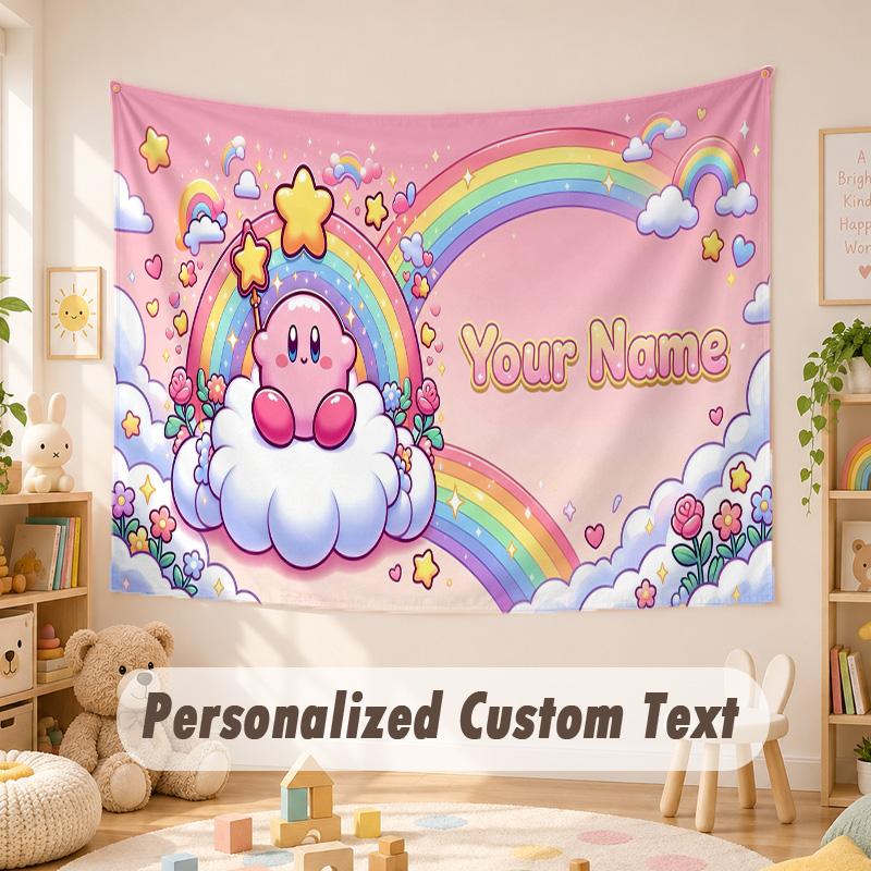 Arazzo Personalizzato con Testo e Nome, Appeso da Parete Kirby Stile Boho, Arazzo Decorativo per Sfondo Stanza