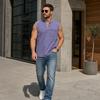 Men's Sleeveless Shirts, V Neck Breathable Shirts, Casual Summer Lightweight Pocket Top, Button Up Solid Color Stretchable Top for Summer