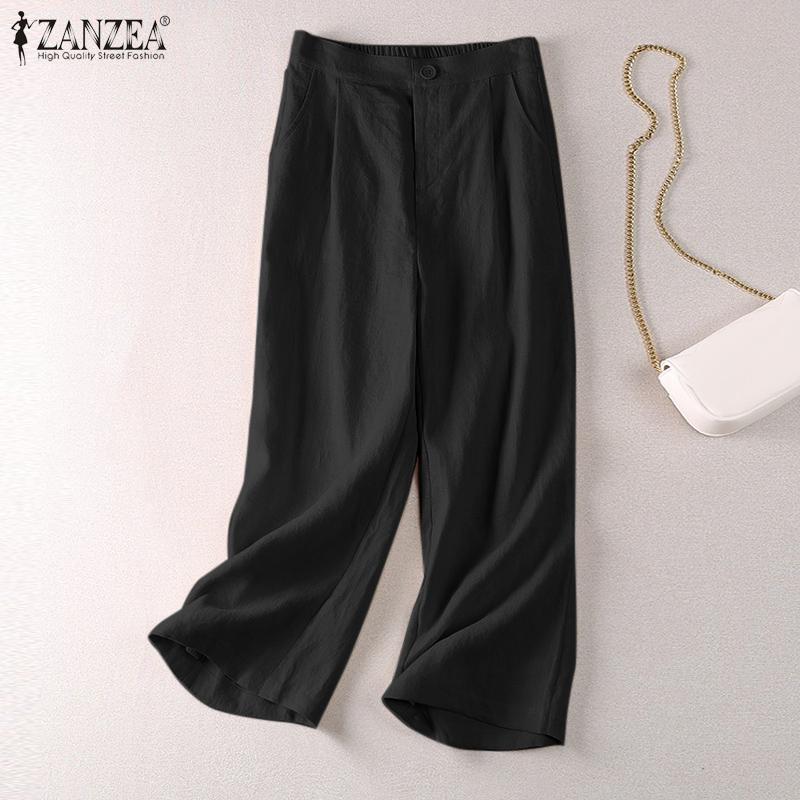 

ZANZEA Женские повседневные свободные летние хлопковые брюки с эластичной резинкой на талии