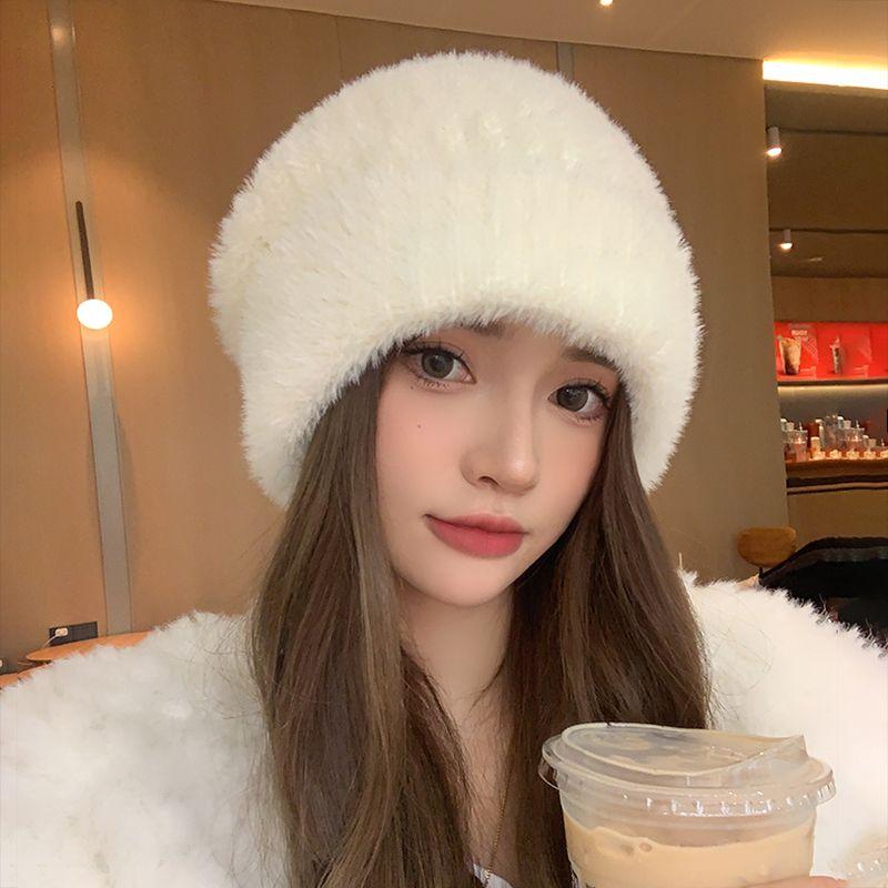 Big Face Showing Face Small Rabbit Hair Knitted Hat Children's Winter New Warm Loose Big Head Circumference Ear Protection Wool Hat