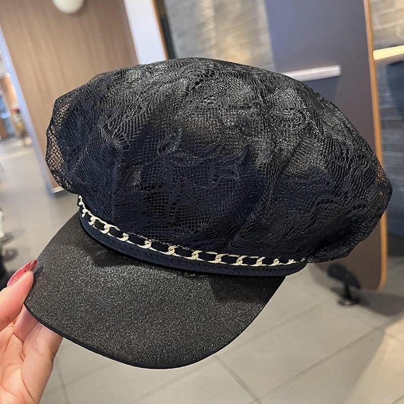 

Casual Octagonal Hat With Satin Mesh Fabric For Summer Fashion Accessories Style A