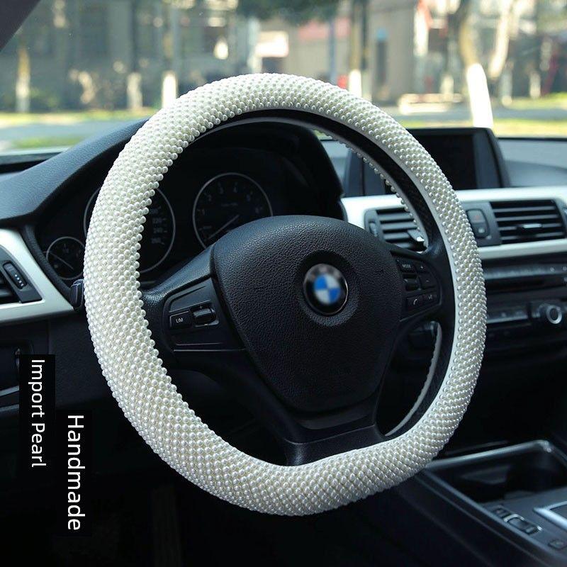 

Pearl Car Steering Wheel Cover Martha Tiya Summer New Arrival Women s Fashion Pink Crystal White Car Handle Cover Universal D-Shaped Steering Wheel Cover