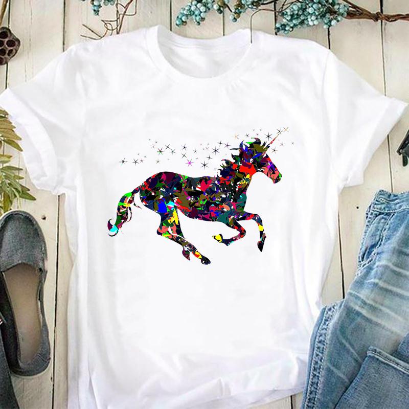 T-shirt d'été à manches courtes pour femme avec imprimé cheval, animal mignon, amour, mode, t-shirt graphique décontracté pour dame