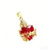 European & American Red Heart Zirconia Cross Pendant Necklace, Gold-Plated Copper, Peach Heart Design for Women.