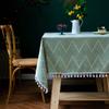 Living Room Party Decoration Wave Jacquard  Wrinkle Resistant Washable Rectangle Table Cloths with Tassels