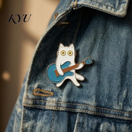 Kitten Hat Pin Musical Instrument Cat Brooch Pin, Guitar Violin Piano DJ Badge Metal Animal for Backpacks Hats Scarves Jackets Music Themed Jewelry