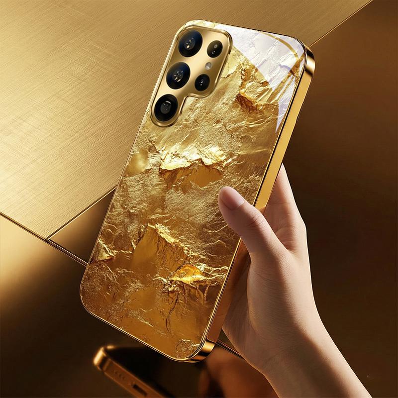 Gilded texture electroplated glass phone case suitable for Samsung Galaxy S26 S25 S24 S22 S21 S20 FE/Ultra/Plus anti drop
