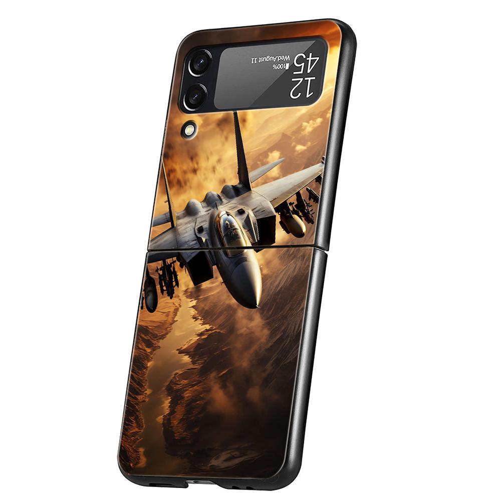Fighter Plane Hard PC Phone Case For Samsung Galaxy Z Flip 7 6 5 4 Black Cover For Galaxy Z Flip 3 Foldable Shockproof Capas Bag