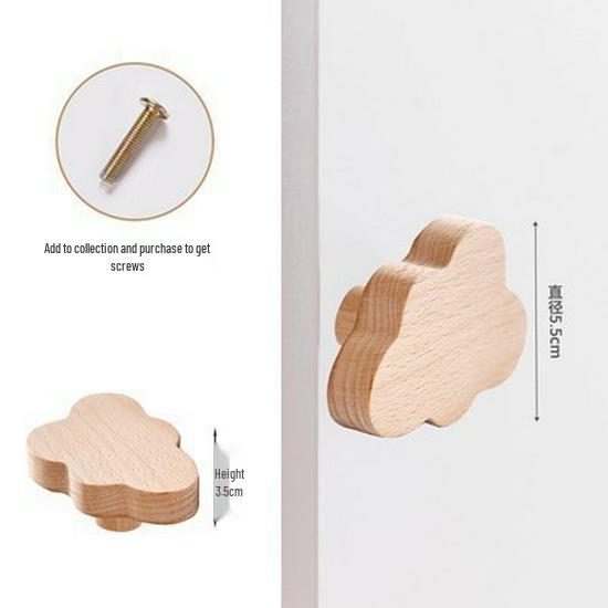 Nordic Star Moon Cloud Children's Wardrobe Handle - Solid Wood