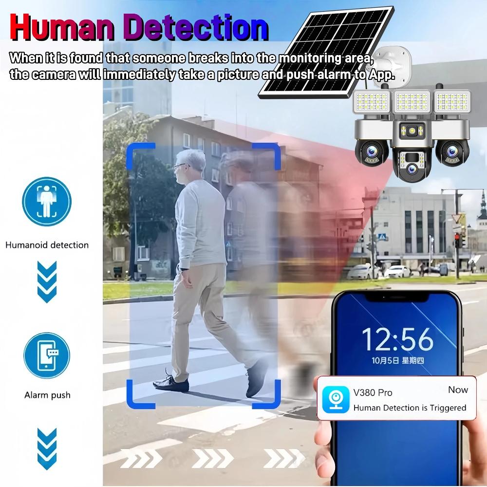 2-in-1 Solar Light & Camera – 3 Screens, 16000mAh, Wireless WiFi CCTV IP Camera, Night Vision Outdoor Surveillance