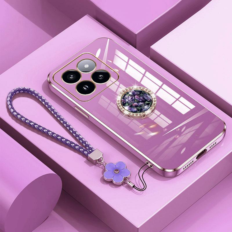 

Xiaomi14 чехол Роскошный бриллиантовый чехол для Xiaomi 14 Poco X4 M4 X5 F5 Pro Чехол для телефона с цветочным шнурком Чехлы Xiaomi14 poco x3 pro&Case & Holder лавандовый
