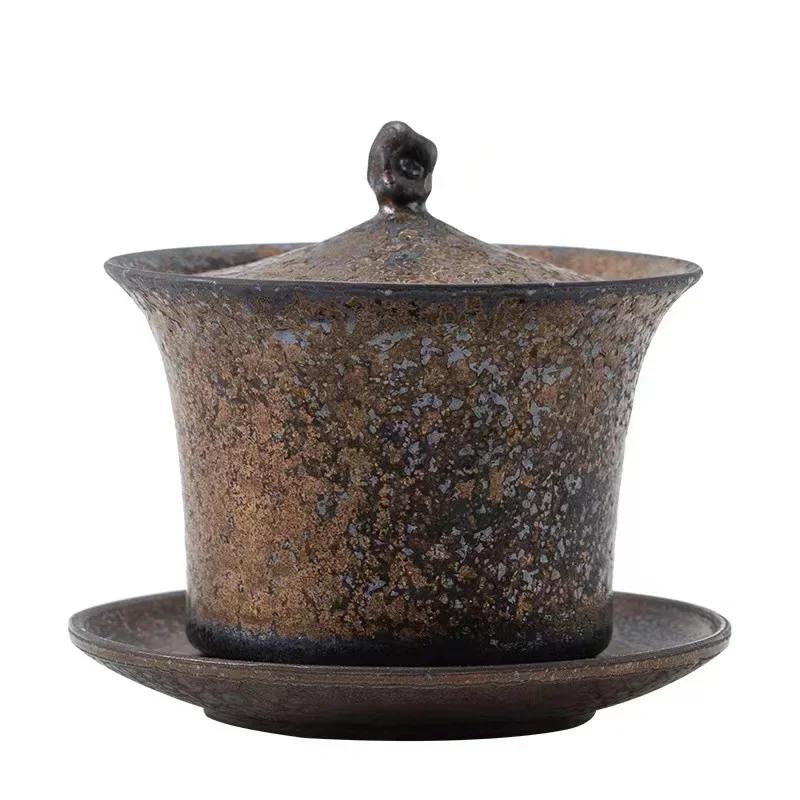 

Японский чайник из каменной керамики с ржавой глазурью, ручной работы, ретро-керамический чайник для кунг-фу, фильтр и ручка, маленький герметичный дизайн (Одиночный горшок) 400-600ml