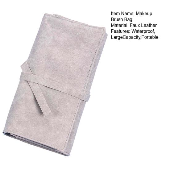 Make-up Pinsel Tasche Aufrollbar Wasserdicht Großes Fassungsvermögen 14 Fächer Staubdicht Ordentlich halten Kunstleder Grau Make-up Werkzeug Pinsel Etui für Frauen