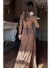 2026 European-American Lapel Print Long Sleeve Slimming Bodycon Dress