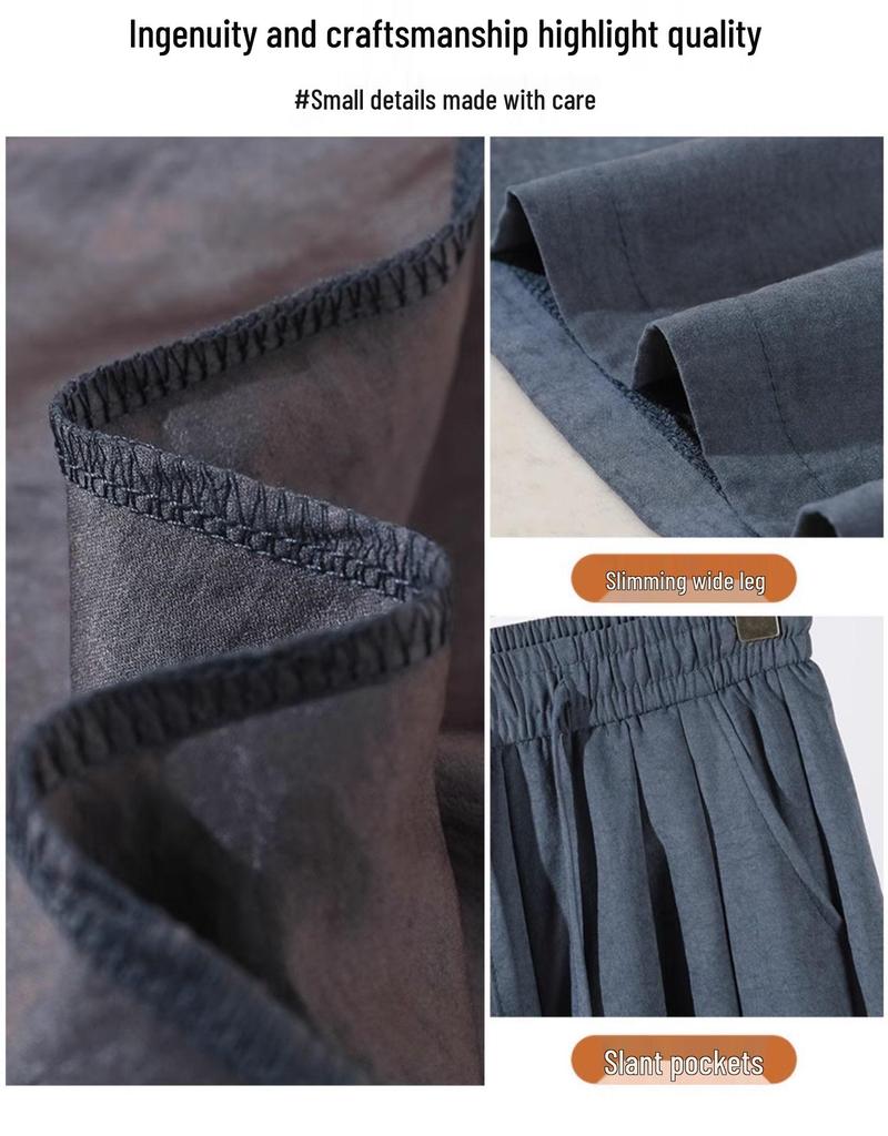 Spring 2025 Plus Size High-Waisted Wide-Leg Acetate Culottes - Slimming, Versatile, and Casual.