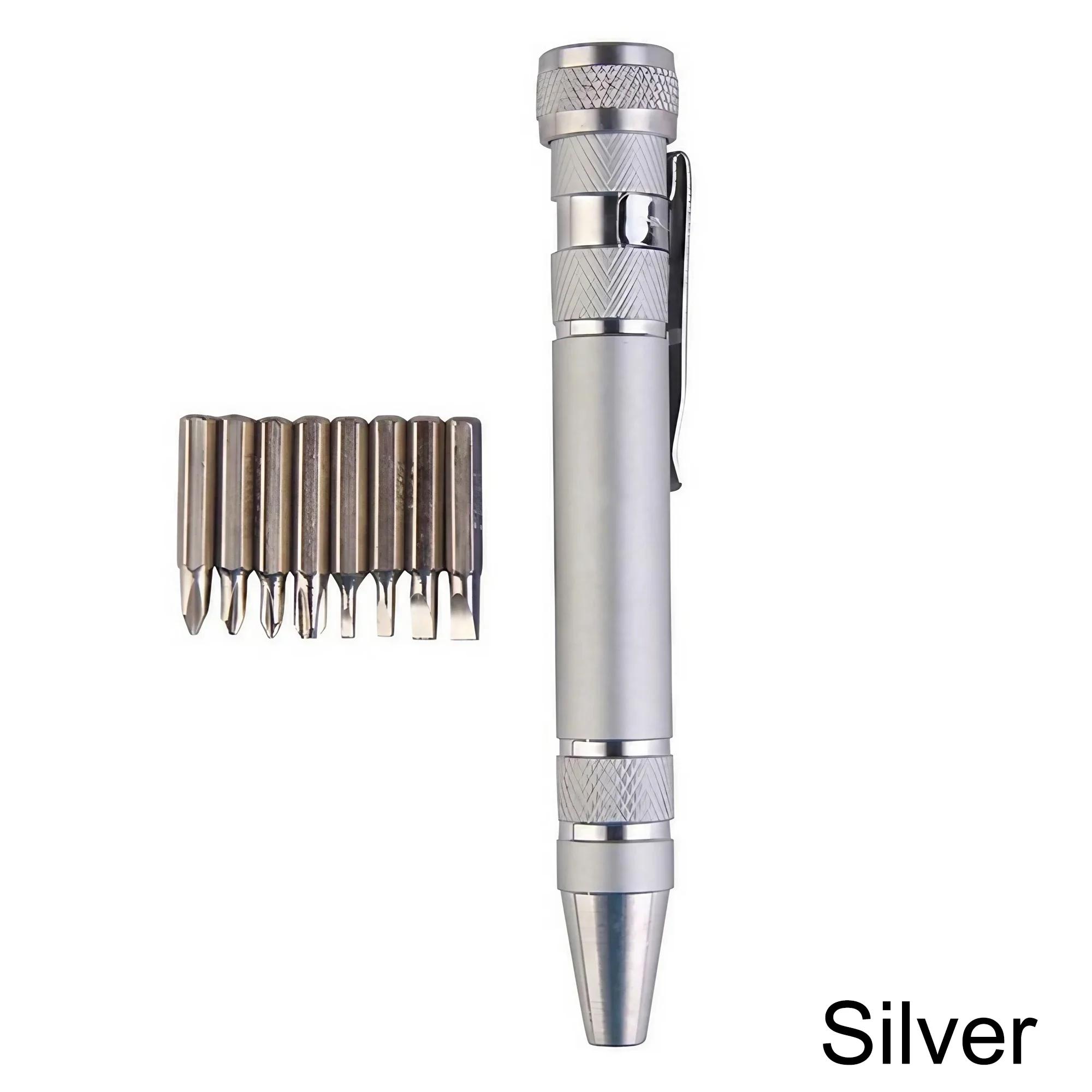 

8 in 1 Multifunctional Screwdriver Aluminum Alloy Combination Tool Disassembly Precision Screwdriver серебряный