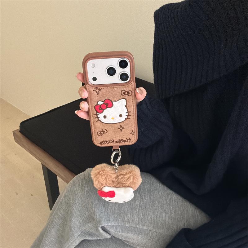 Niche Embroidered Denim Hello Kitty iPhone Case for 16 Pro Max/15/14 - New Women's Edition