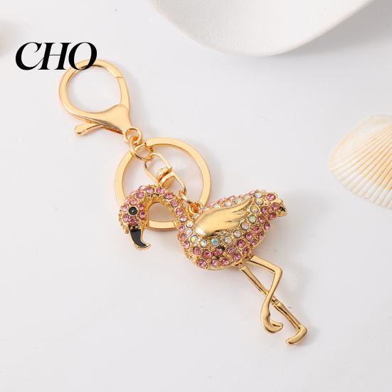 Flamingo Zubehör Schlüsselanhänger Anhänger Funkelnde Strasssteine Eingelegtes Design Schlüsselhalter Tier Schlüsselanhänger mit Anti-Oxidation Karabinerverschluss Leichtgewicht