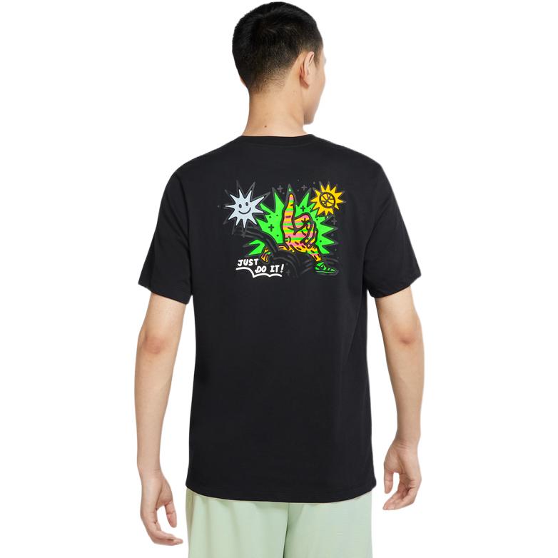 Nike Cartoon Sun Hand Print Letter Graphic Round Neck Short Sleeve T-Shirt Men Tops Black DV3189-010