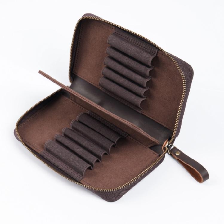 Leather Fountain Pen Case 10 Section Zippered Pencil Bag Fountain Pens Storage Pouches For School Office Supplies