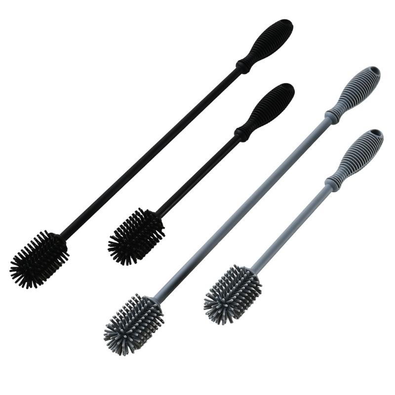 Silicone Bottle Brush With Long Handle For Baby Bottles, Sports Flasks And Glassware Cleaning Black