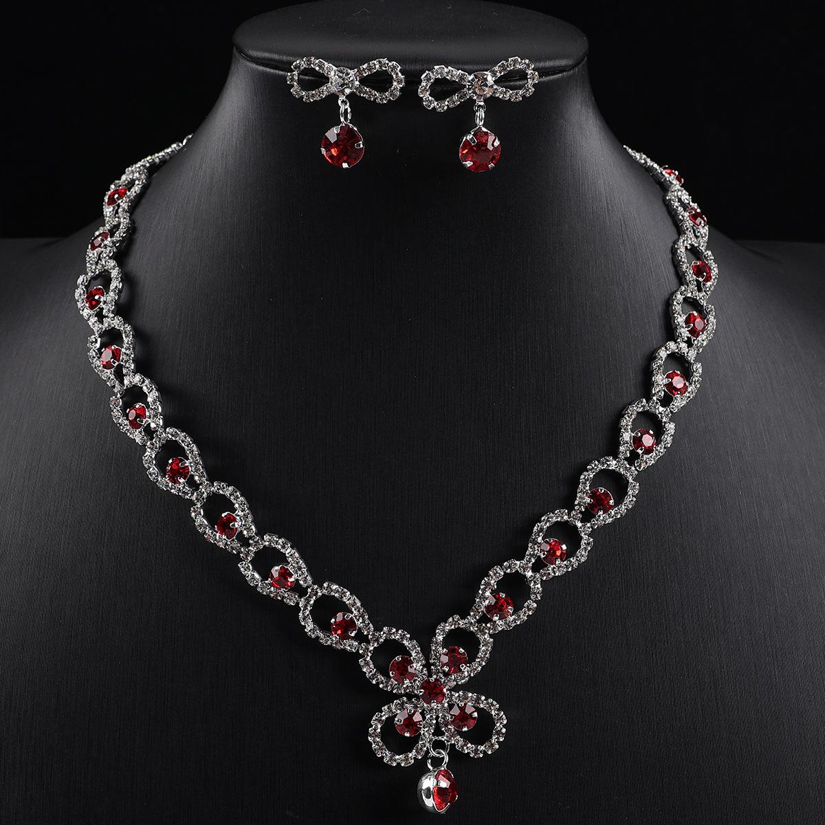 Temperament Light Luxury Rhinestone Necklace Earring Set, Temperament Full Diamond Necklace Set