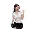 Polka dot lace v-neck short-sleeved T-shirt women's summer slim and thin niche short sweet and spicy chic white top